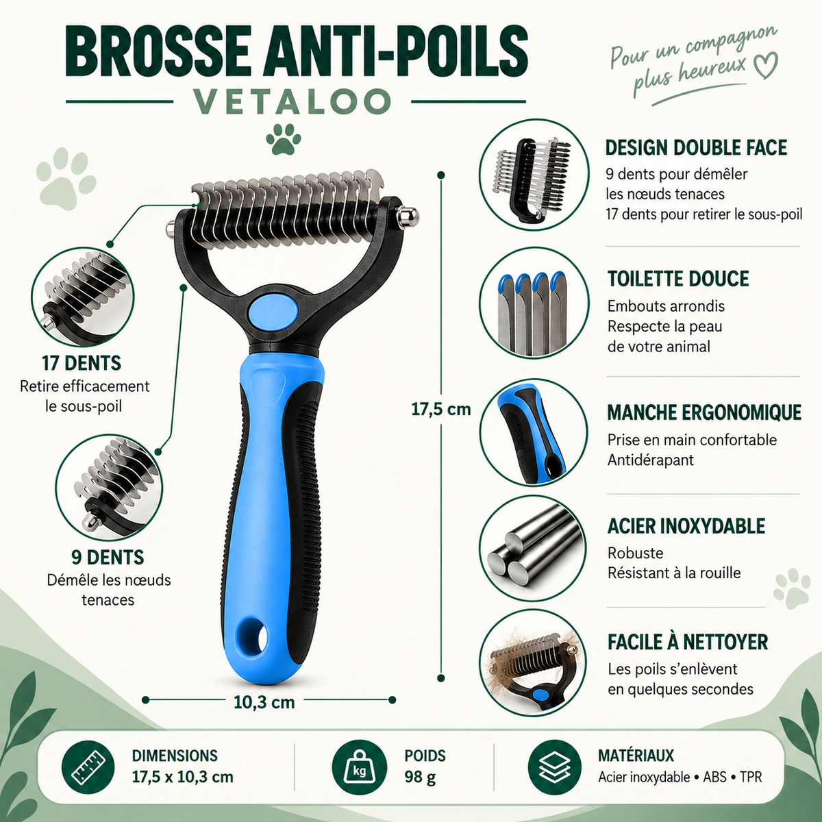 Brosse Vetaloo anti-poils mort